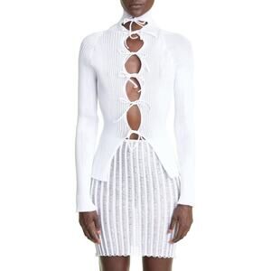 A. Roege Hove NWOT Emma Ribbed Cotton Blend Cardigan Top White Size XS